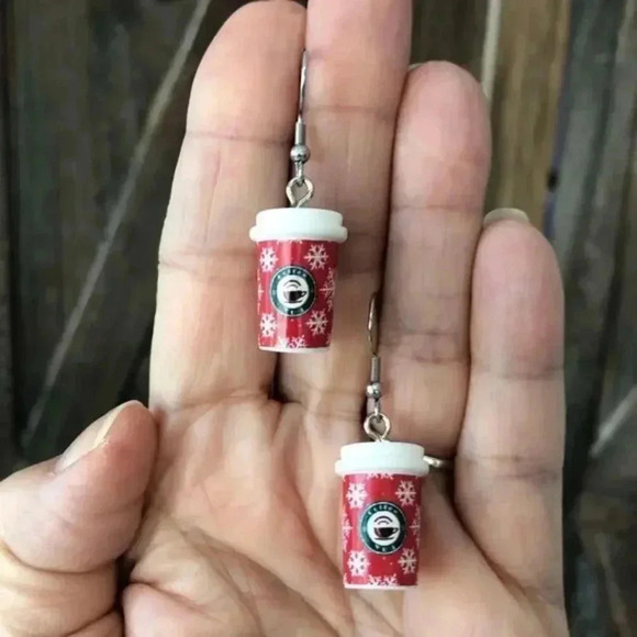 Coffee Lover’s Latte Mug Cup Handmade Snowflake Drop Earrings 1 NWT - Picture 1 of 3